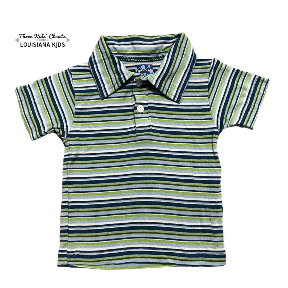 Kickee Pants 6-12m Bamboo Blue Green Striped Polo Shirt